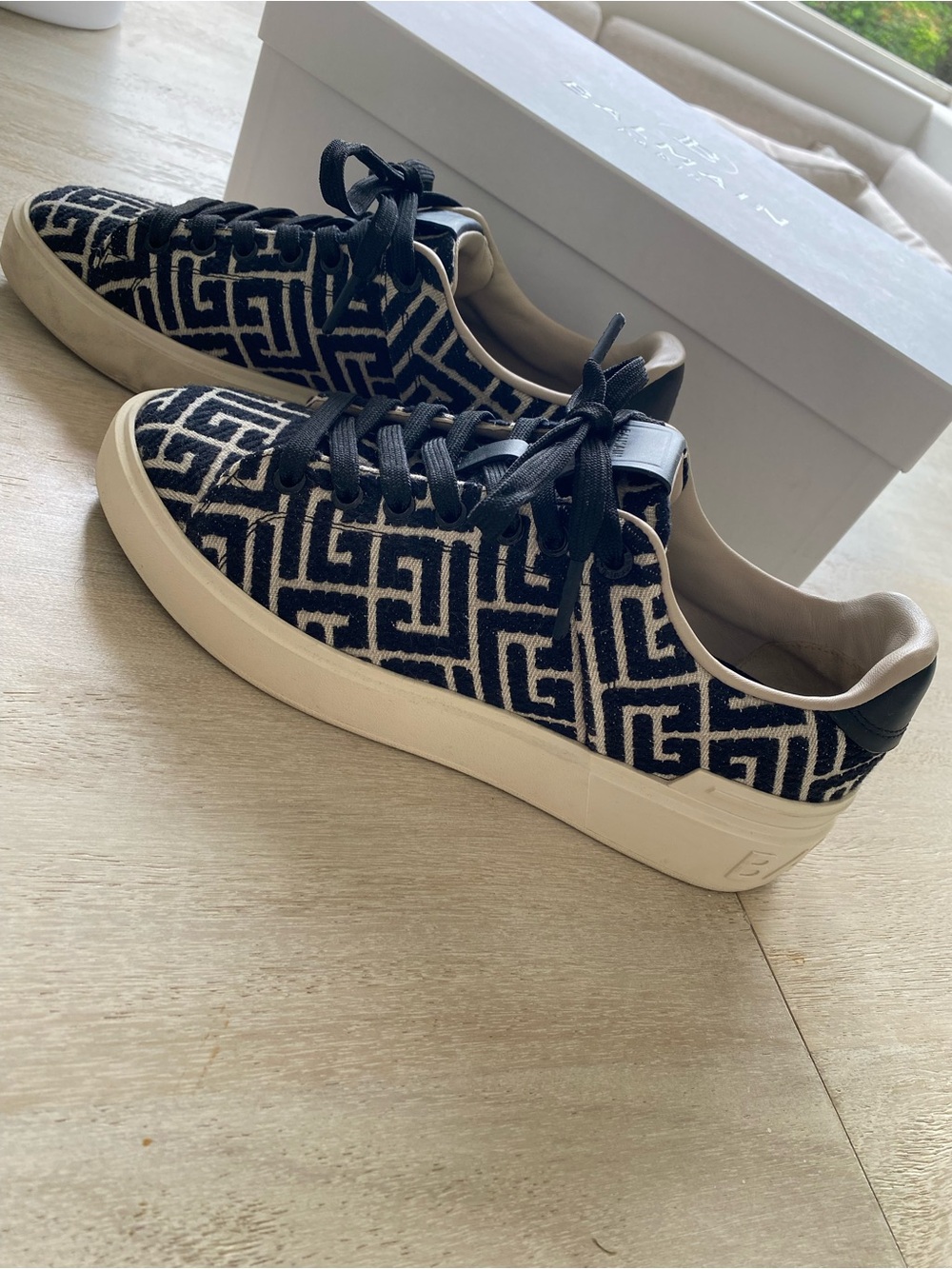 Balmain B-Court Monogram Jacquard Low-Top Sneakers in Black & Cream / Ivory 39 - Picture 6 of 14